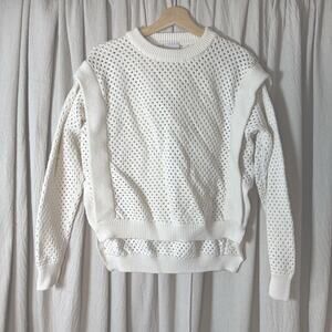Varley Arabella Knit Open Weave Crewneck Sweater Cream Small